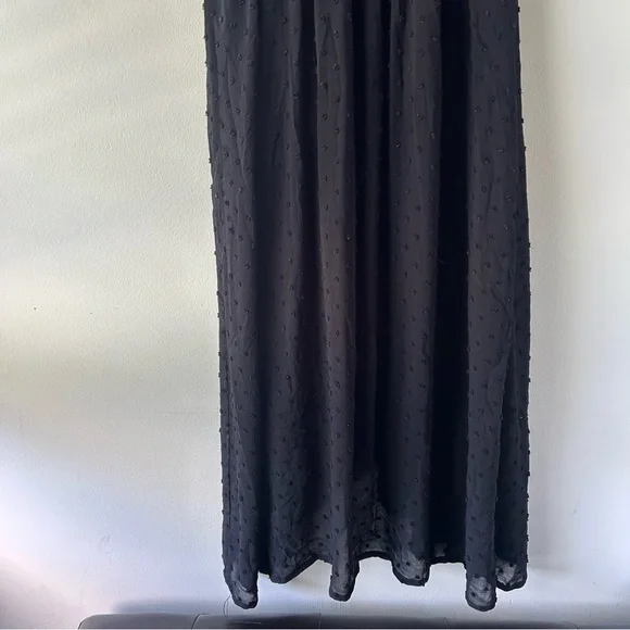 Monteau Ruffle Faux Wrap Midi Dress Flutter Sleeves Black Swiss Dot S - Picture 8 of 10